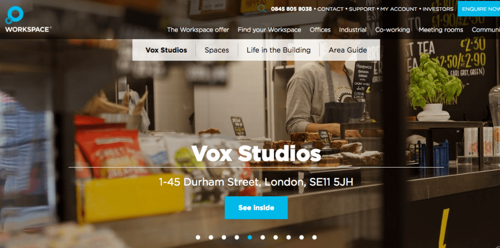 A photograph in use on Client website showing cafe life in shared office space