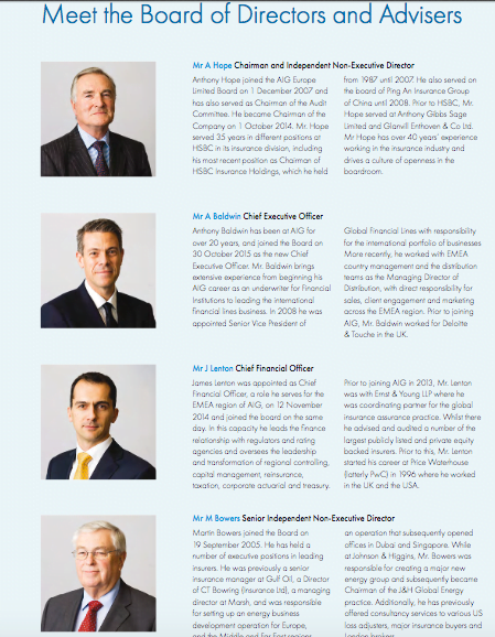 Head shots of board members in printed annual report