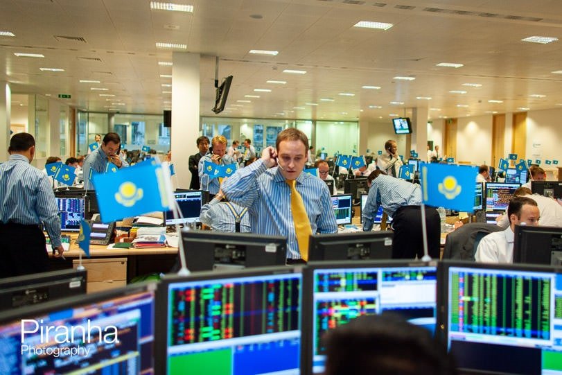 London photographer - coverage of company's flotation at bank's offices.