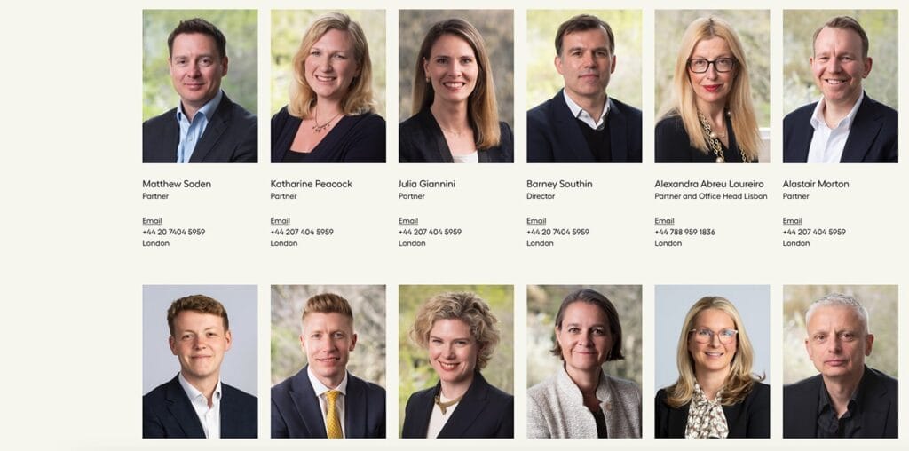 Website overview page showing portraits of Directors in London