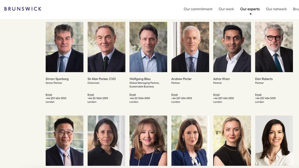 Website overview page showing portraits of Directors in London
