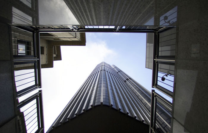 Annual report photographer took exterior of building in City of London looking up