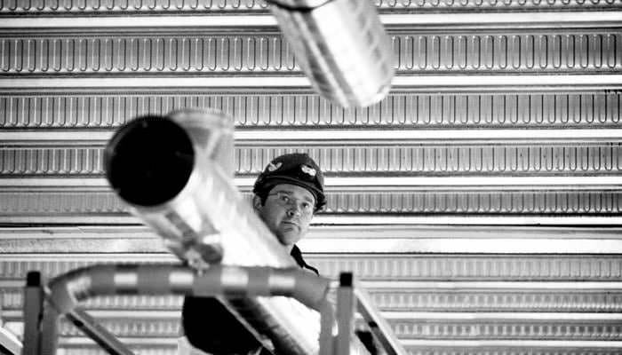 Location photography in black and white of building site under construction