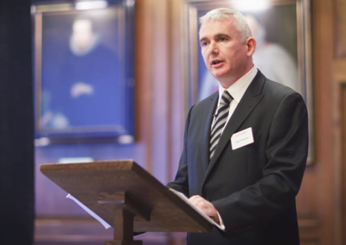 Insurance company conference photography - the speaker pictured at Gray's Inn in London