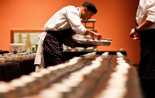 Chefs at work preparing event food at RIBA in London