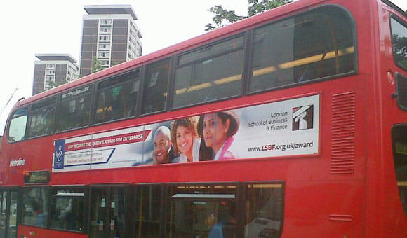 London School of Business and Finance - Rebranding and Advertising Photography 8 Photograph of London bus featuring photography by Piranha