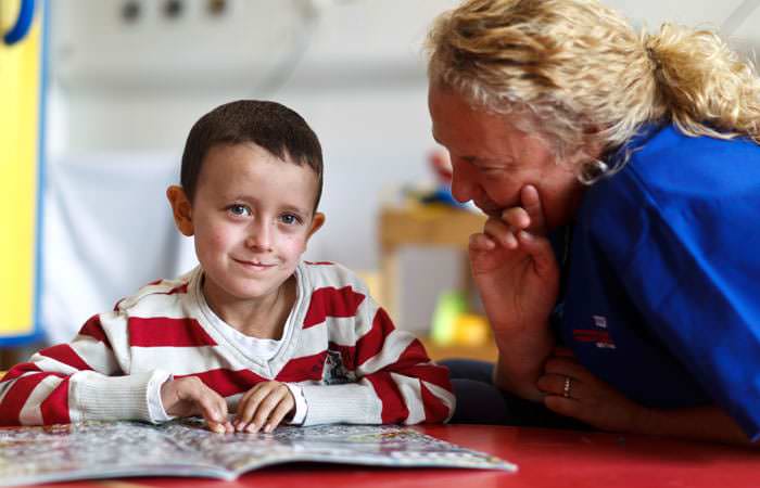 Photograph of Boy with Nurse at Great Ormond Street Hospital, London