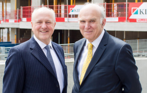 PR photograph with Vince Cable at Emirates Stadium in London