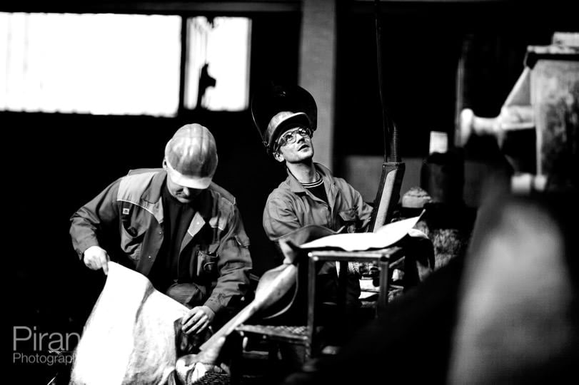 Reportage black and white photograph taken in Germany at factory
