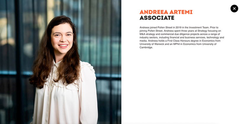 Private equity company staff portrait on new website.