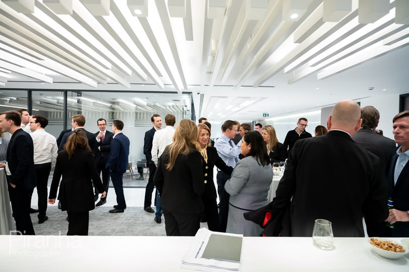 Evening reception - event photography at private equity company London offices.