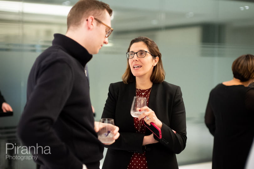 Private equity company evening event photography in London - guests at drinks party