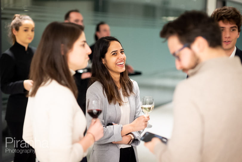 Private equity company evening event photography in London - guests at drinks party