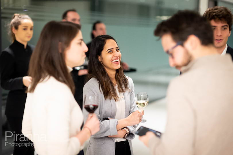 Private equity company evening event photography in London - guests at drinks party