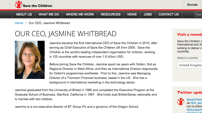 Jasmine Whitbread, International CEO at Save the Children 2 Save the Chidren Web Page