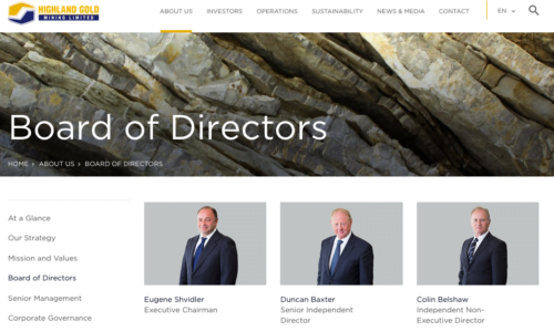 Highland Gold Mining Board of Directors