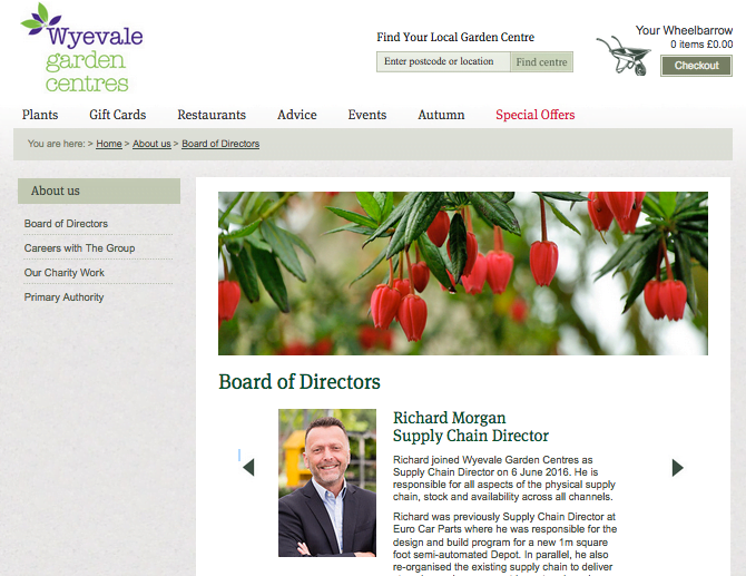 Wyevale website - Board of Directors page showing photographs