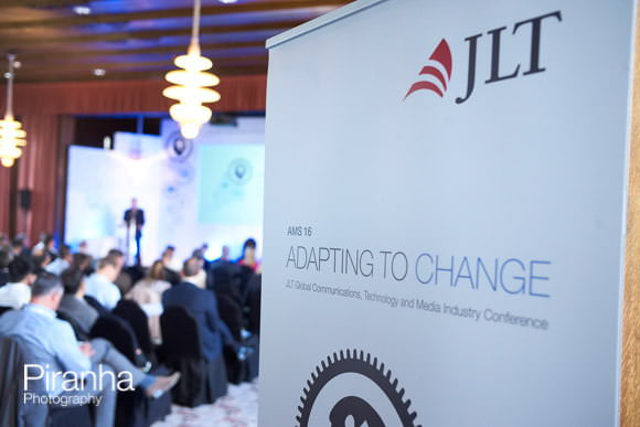 Company sign at conference