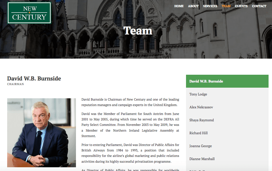 Chairman profile photograph on communications company website