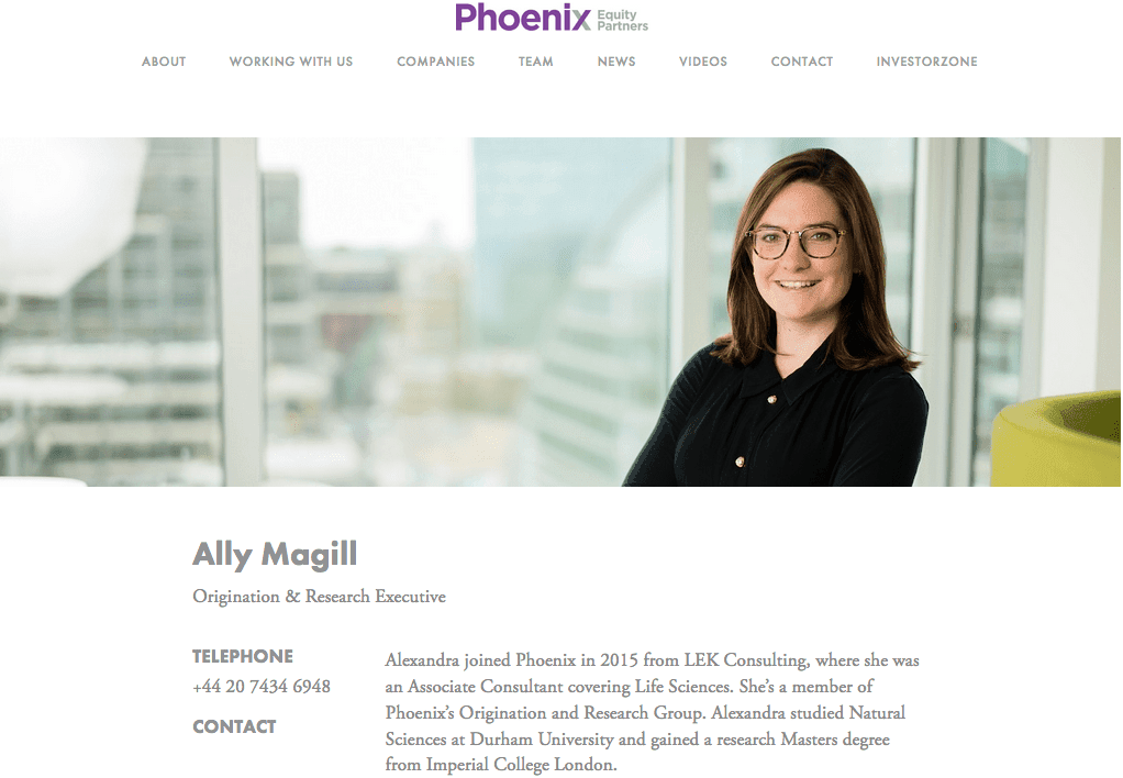 Portrait on Website of Private Equity Company Team Member