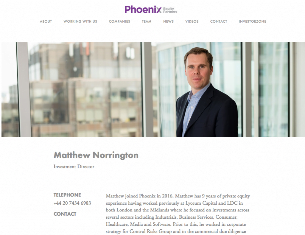 Recent Private Equity Company Team Photographs 3 Web page showing new portrait photograph by Piranha