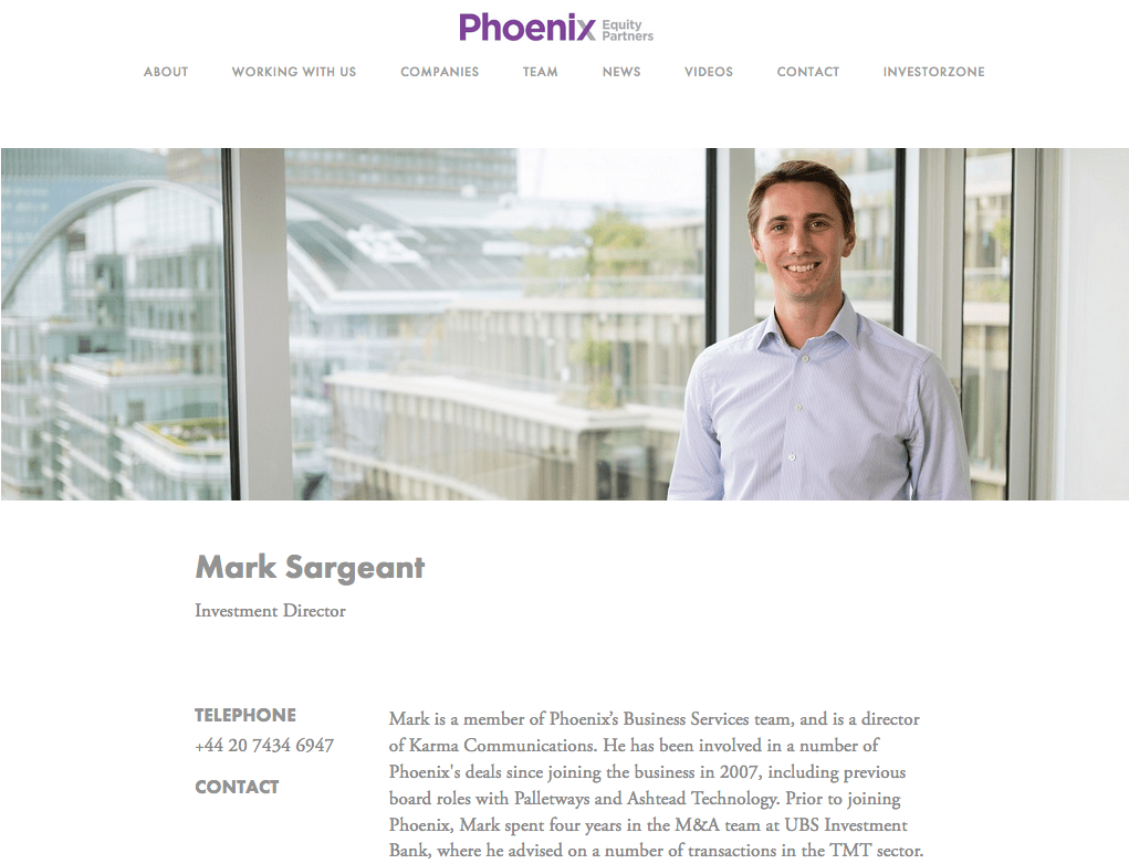Photography of Employee on Private Equity Company Website