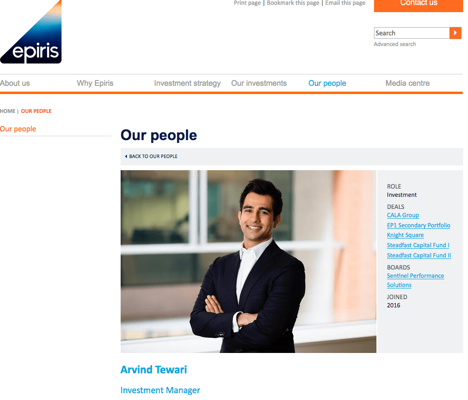 Photography of Management Team and Investment Managers for PE Company 4 Photograph of Investment Manager - shown on Company Website