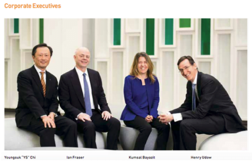 Photograph on website of group executive photographed in London offices
