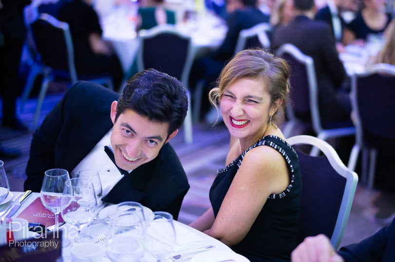 Guests photographed during dinner at event in London at Sheraton.