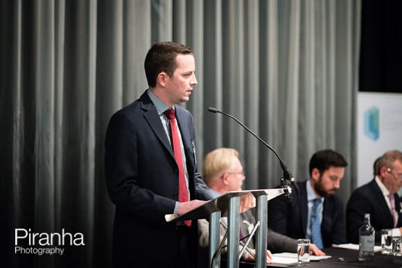 Corporate Event Photographed at Glazier's Hall in London 7 Speaker at podium during London event