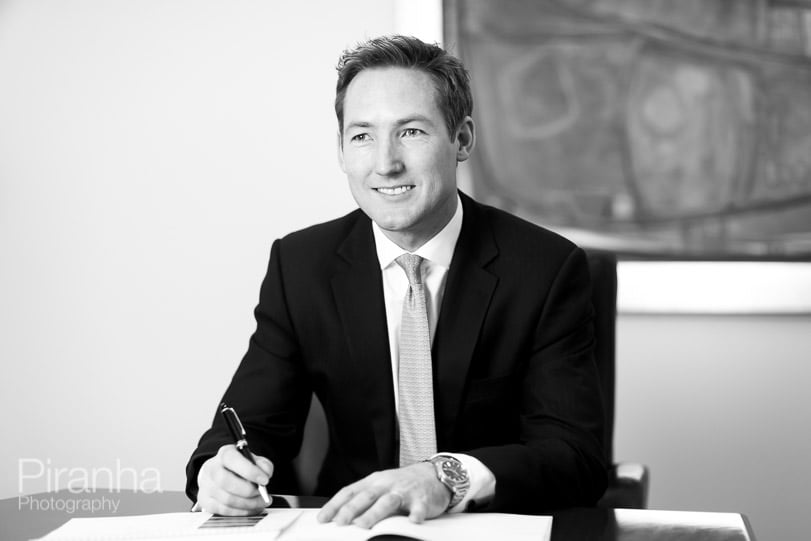 Black and white photography of director at private equity company in London