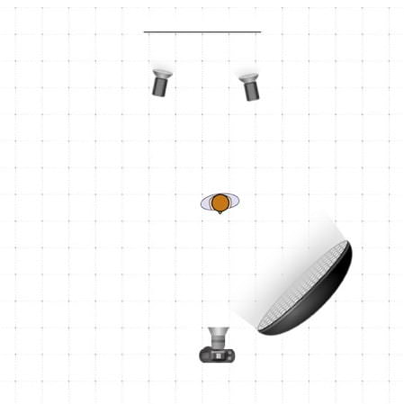 Picture showing position of lights and backdrop for white background head shot
