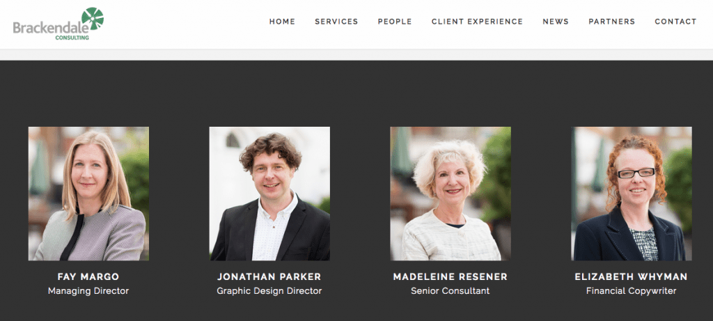 Headshot photographs on client's website page