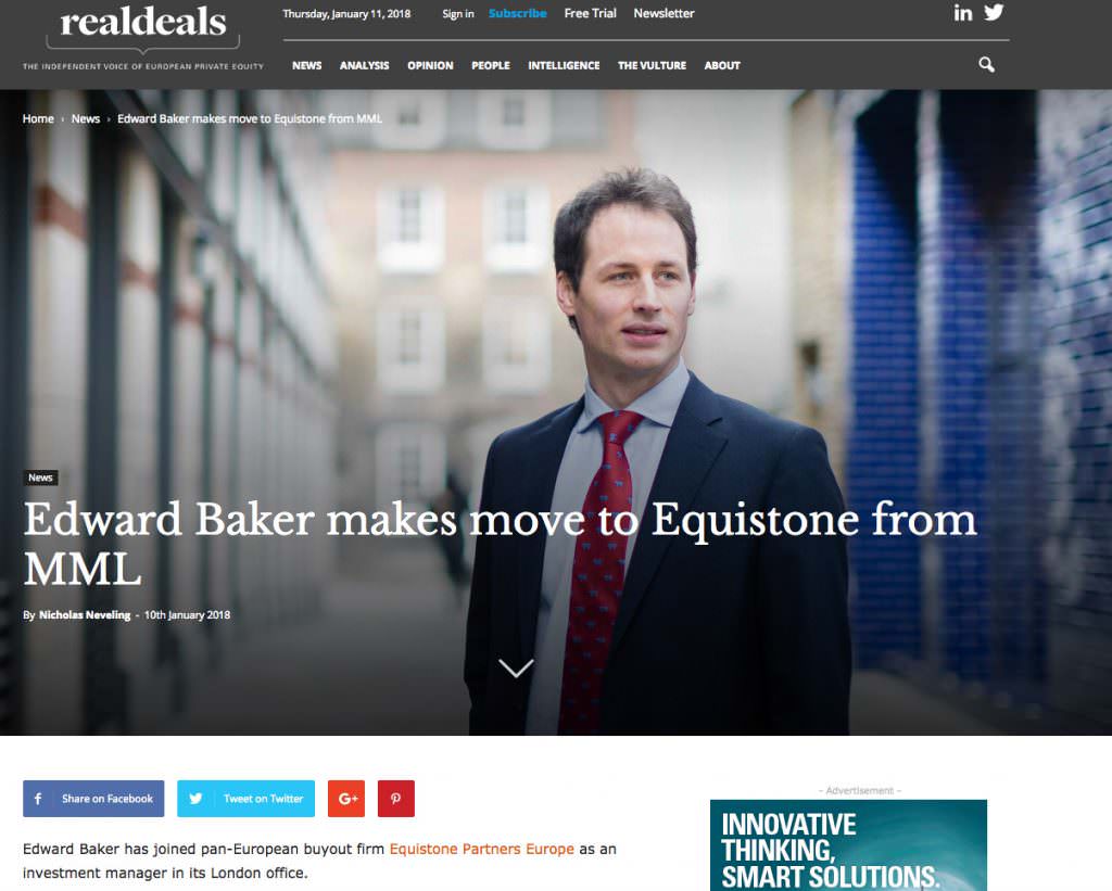 Real Deals News Articles about Equistone Partners 3 Photograph of Equistone new employee photographed in London