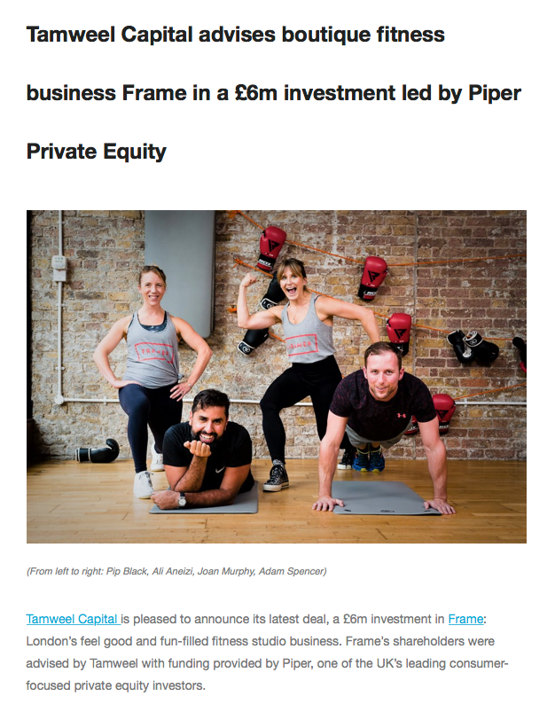 Photography for Private Equity client at Frame fitness featuring the directors in the gymn