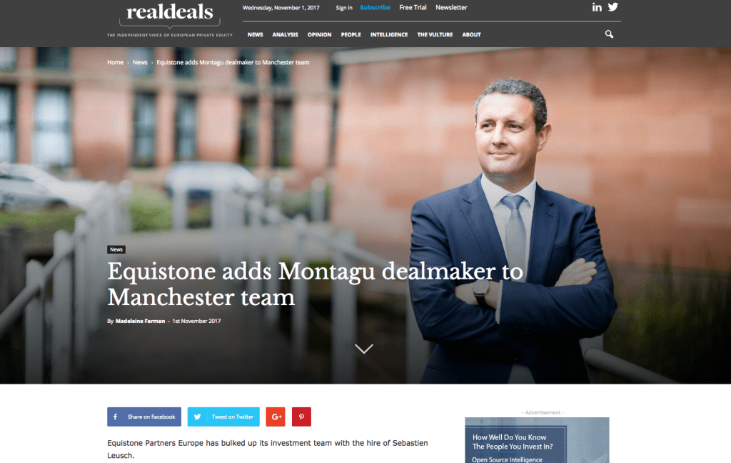Real Deals News Articles about Equistone Partners 2 Real Deals article about Equistone Manchester