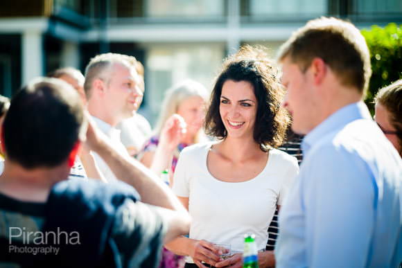 Guests mingling during event in Fulham studios