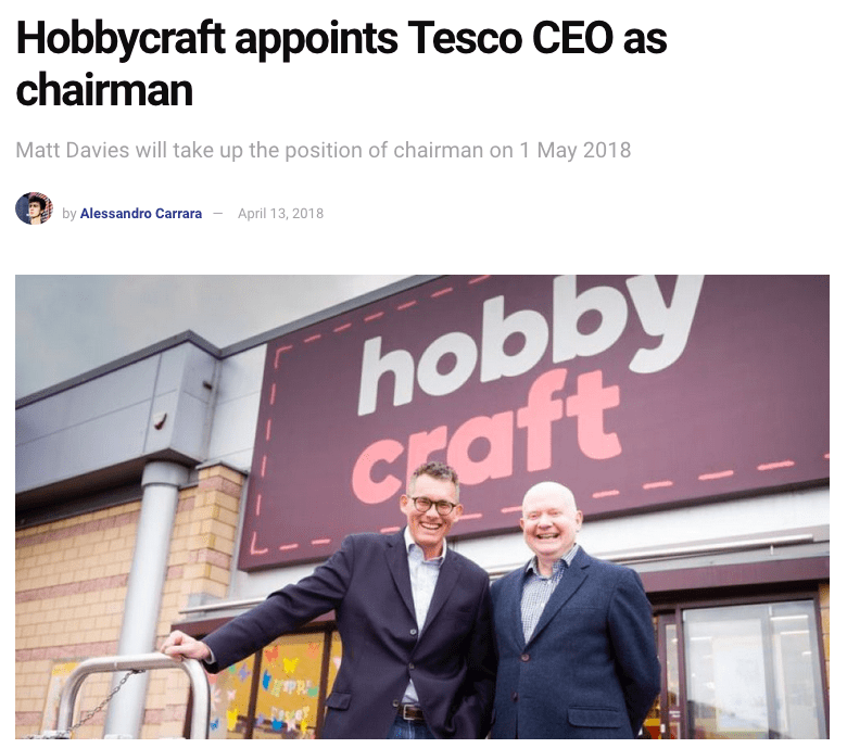 Photograph of new Chairman infront of Hobbycraft in Manchester