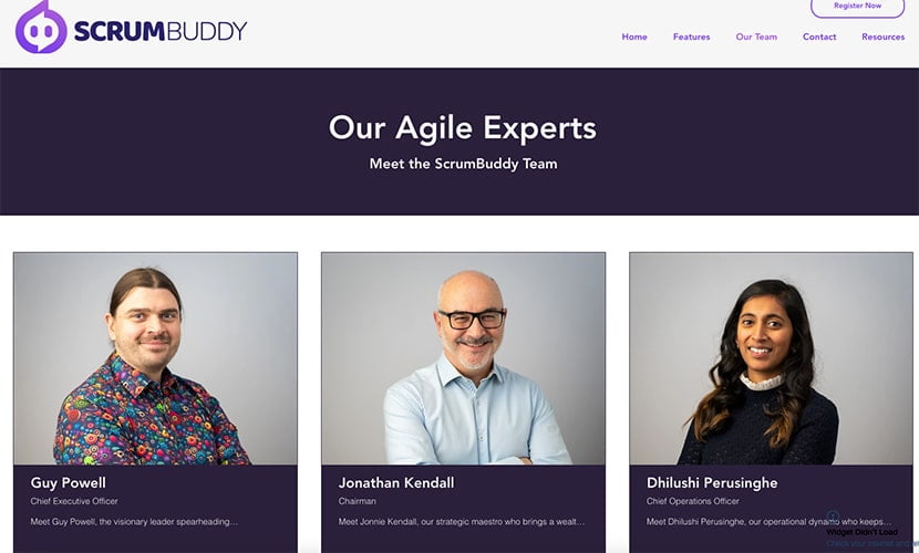 website team page showing three recent headshots