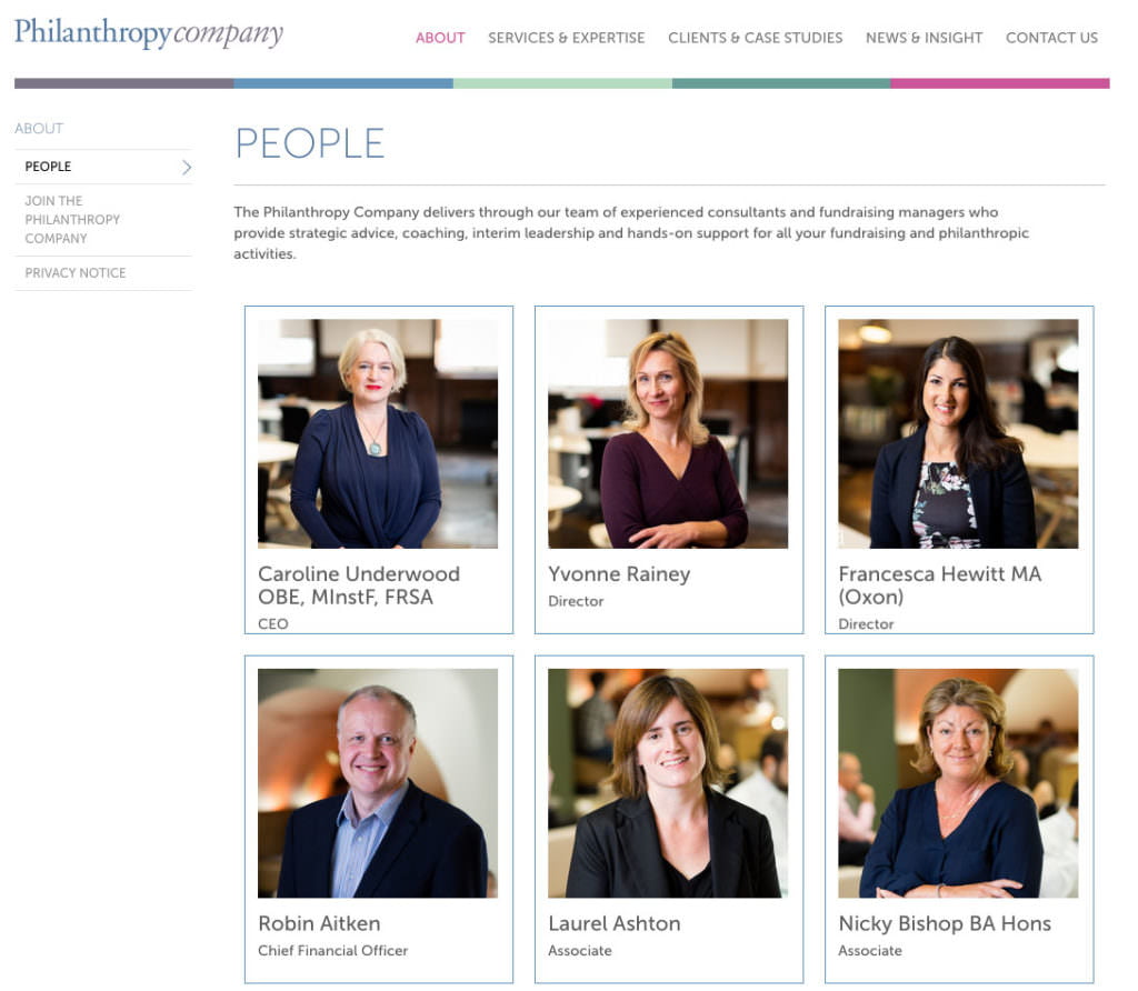 Company Team Page on New Website showing portraits by Piranha