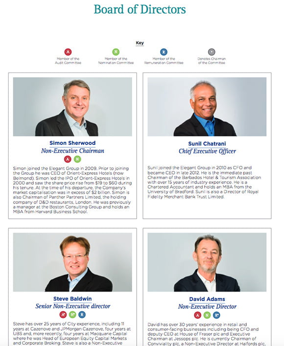 Board Photography for Annual Reports - Simple Headshots 5 Directors photography on annual report board page for Elegant hotels