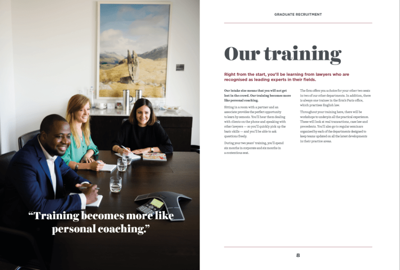 Photography in law firm's graduate recruitment brochure