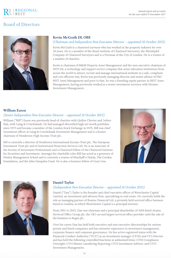 Page from Annual report showing board members