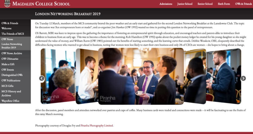 School's website showing network event photography