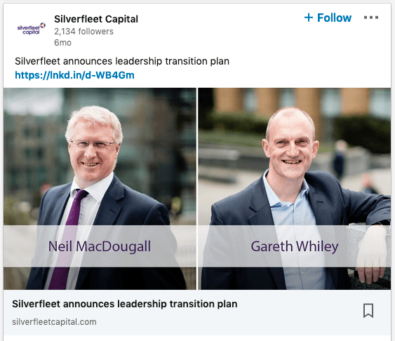 LinkedIn Portraits - Posts Featuring Photographs taken for Private Equity Client 6 Headshots appearing in LinkedIn post