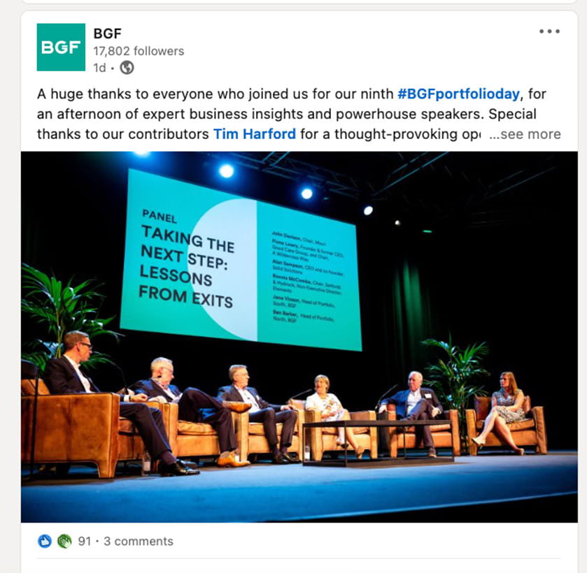 Conference photographer London - speakers show in LinkedIn post