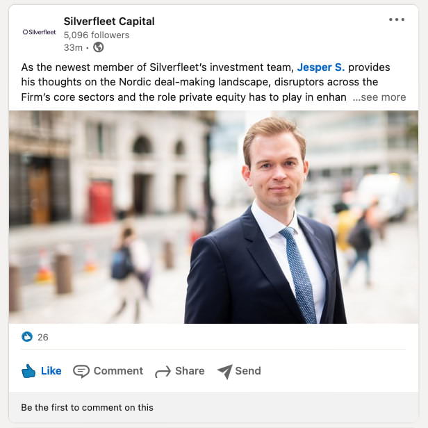 LinkedIn Portraits - Posts Featuring Photographs taken for Private Equity Client 2 private equity company linkedin