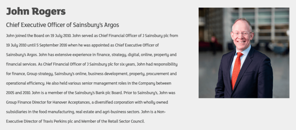 Board Photography for Sainsbury's Annual Report 5 Director's photograph on company website