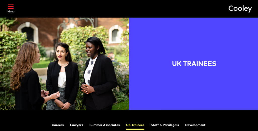 Website page with graduate photograph by Piranha for London law firm