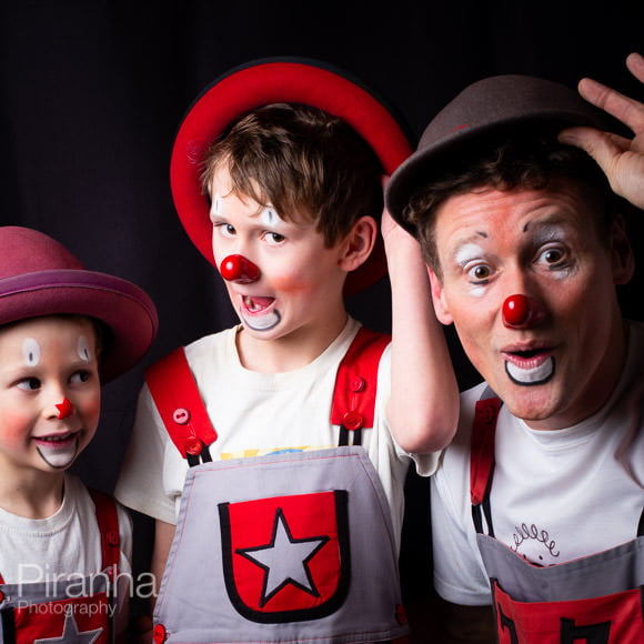 Portrait Photography of Clowns International, Grimaldi Church Service in London 3 Clown family pictured together